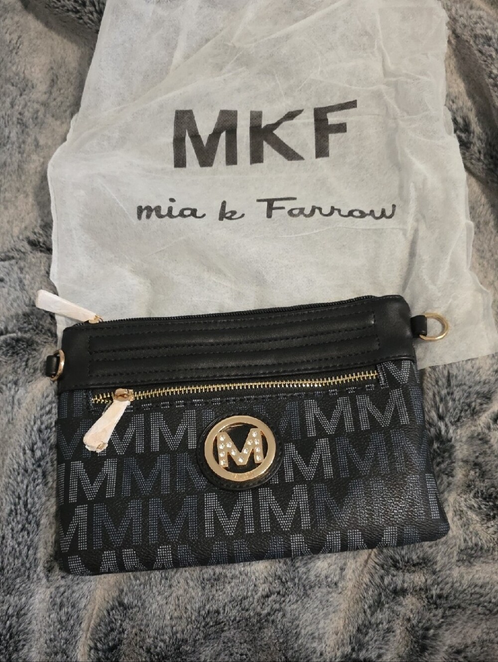MKF by Mia K Farrow Black Logo Crossbody Bag with Gold Accent